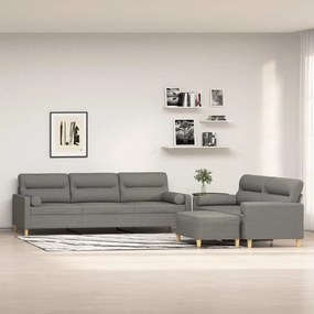 vidaXL 3 pcs conjunto de sofás c/ almofadões tecido cinza-escuro