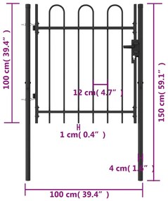 Portão de vedação individual com topo arqueado aço 1x1m preto