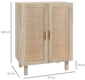 Aparador com 2 Portas de Rede e Prateleiras Ajustáveis Armário Estilo Cannage Anti-Tombo 73x41x102 cm Madeira