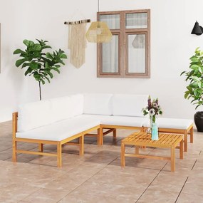 vidaXL 6 pcs conj. lounge jardim c/ almofadões cor creme teca maciça