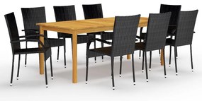 9 pcs conjunto de jantar para jardim preto