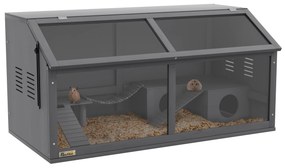 Pawhut Gaiola para Pequenos Animais Gaiola para Roedores com Acessórios Madeira de Pinho 100x52x50 cm Cinza | Aosom Portugal