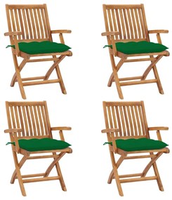 vidaXL Cadeiras de jardim dobráveis c/ almofadões 4 pcs teca maciça