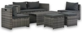 vidaXL Conjunto lounge de jardim c/ almofadões 6 pcs vime PE cinzento
