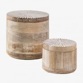 Conjunto De 2 Frascos Em Madeira De Manga Nabordi Madeira Vintage Branca - Sklum