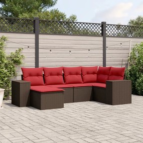 vidaXL 6 pcs conjunto de sofás jardim c/ almofadões vime PE castanho
