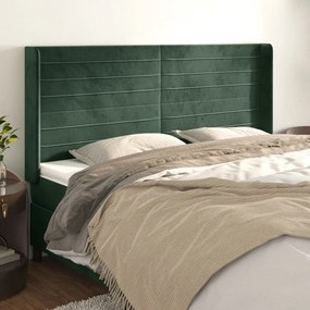 vidaXL Cabeceira cama c/ abas veludo 163x16x118/128 cm verde-escuro