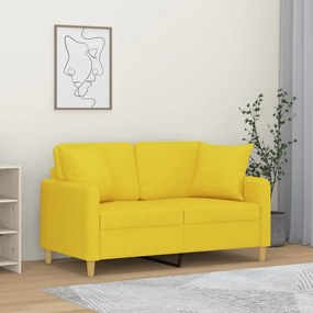 3200906 vidaXL Sofá 2 lug. + almofadas decorativas 120 cm tecido amarelo-claro