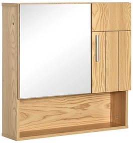 kleankin Armário de Casa de Banho com Espelho 2 Portas e Prateleiras Suspensas 54x15,2x55,3cm Acabamento Natural | Aosom Portugal