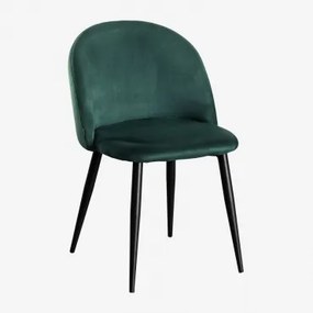 Pack De 2 Cadeiras De Jantar Estofadas Em Veludo Kana Verde Selva & Negro - Sklum