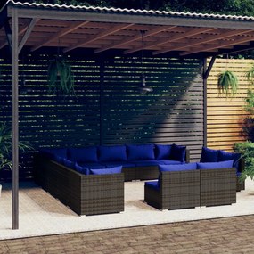 vidaXL 13 pcs conjunto lounge de jardim c/ almofadões vime PE cinzento
