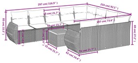 11 pcs conjunto sofás de jardim c/ almofadões vime PE bege