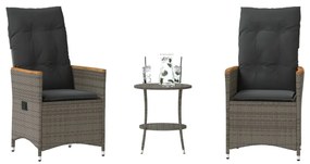 3 pcs conjunto bistrô com almofadões vime PE cinza