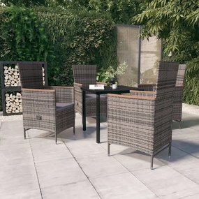 vidaXL 5 pcs conjunto de jantar para jardim com almofadões cinzento