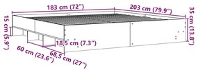 Estrutura de cama 180x200 cm derivados de madeira cinza sonoma