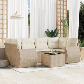 vidaXL 7 pcs conjunto de sofás p/ jardim com almofadões vime PE bege
