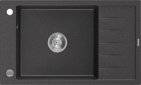Mexen Elias lava-louça de granito de 1 bacia com escorredor 795 x 480 mm, preto salpicado, sifão cromado - 6511791005-76