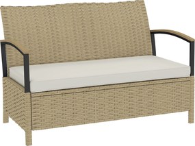 Outsunny Banco de Armazenamento de Jardim em Resina Trançada Baú Exterior 125 L com Estrutura de Aço Estável 123x70x82 cm Cáqui | Aosom Portugal