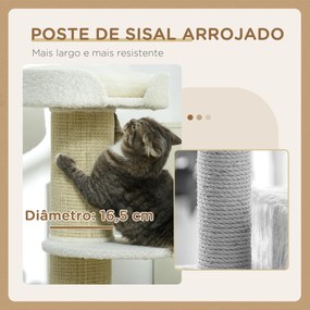 Arranhador para Gatos Altura 91 cm de 3 Níveis com Ninho Plataforma e Poste de Sisal 45x45x91 cm Creme