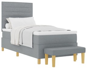 Cama Box Spring com Colchão &amp; Banco Cinza Claro 90x190 cm Tecido