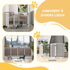Barreira de segurança 206 x 35,5 x 76 cm modular e dobrável para animais de estimação com pé de apoio, madeira maciça, branca