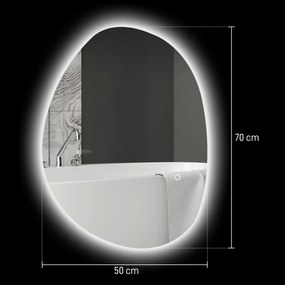 Espelho de Casa de Banho LED 3 Cores de Luz Brilho Regulável Função Anti-Embaciamento Função Memória IP44 70x50 cm Prata