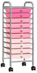 Carrinho de arrumação móvel c/ 10 gavetas plástico degradê rosa