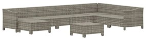 9 pcs conjunto lounge de jardim c/ almofadões vime PE cinzento