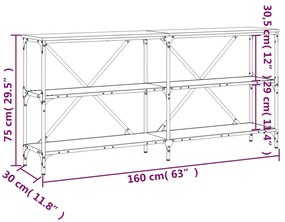 Mesa consola 160x30x75 cm derivados madeira/ferro cinza sonoma