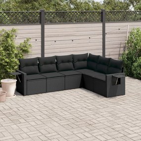 6 pcs conjunto sofás de jardim c/ almofadões vime PE preto