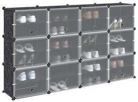 vidaXL Organizador de arrumação com 12 cubos e portas PP preto