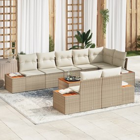 vidaXL Conjunto de Sofá de Jardim 9 Peças com Almofadas em Rattan Bege e Acácia