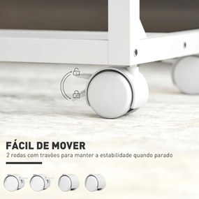 Mesa Auxiliar com Rodas Altura Ajustável Superfície Inclinável e Estrutura de Metal 55x36x62,5-82,5 cm Madeira