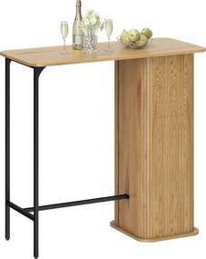Mesa alta para refeições em pé 112 x 50 x 106 cm, mesa de bar com 3 prateleiras de arrumação e pés em metal, madeira natural