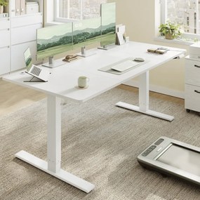 Secretária elétrica 180 x 80 x (72-120) cm com altura ajustável, porta USB e função de memória Branco mate