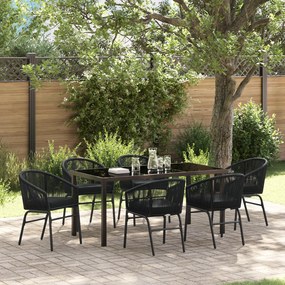 vidaXL Conjunto de Jantar de Jardim com 7 Peças – Rattan Poliéster Preto