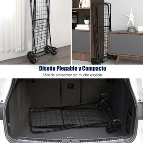 Carrinho de compras grande, leve e dobrável com rodas giratórias Capacidade para 45 kg 57 x 58 x 91cm Preto