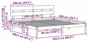 Estrado de Cama com Cabeceira Branca 200x200 cm em Madeira Maciça de P