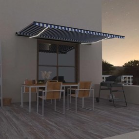 Toldo retrátil manual com LED 500x300 cm azul e branco