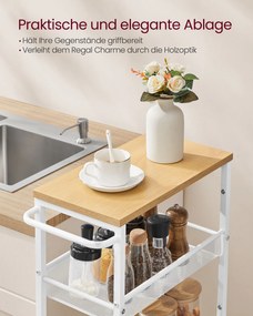 Carrinho cozinha com 5 níveis com rodas 22 x 45,4 x 99,6 cm Branco e cor carvalho
