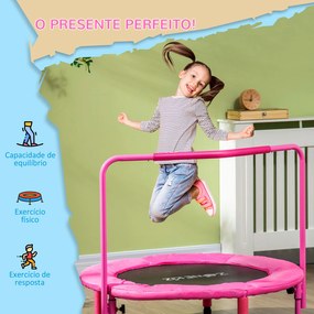 Trampolim Infantil 3 em 1 Trampolim para Crianças de 1-6 Anos com Corrimão Amovível Mini Trampolim para Interior Ø96x74cm Rosa