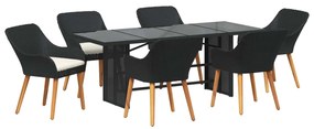 vidaXL Conjunto de Jantar para Jardim com almofada 7 pcs Preto vime PE