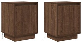 Mesas cabeceira c/ luzes LED 2 pcs 38x34x50cm carvalho castanho