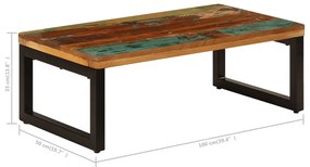Mesa de centro 100x50x35 cm madeira recuperada maciça e aço
