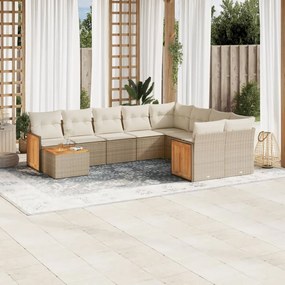10 pcs conjunto de sofás p/ jardim com almofadões vime PE bege