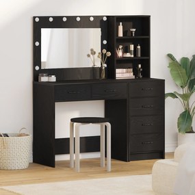 Conjunto de Mesa de Maquiagem 2 Peças com LED Preto em Madeira Estrutu