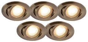 Conjunto de 5 focos modernos embutidos bronze incluindo LED regulável em 3 etapas - Mio Moderno