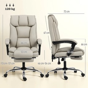 Cadeira de Escritório com Apoio para os Pés Encosto Reclinável e Revestida em Couro Sintético  66x72x113-121 cm Caqui