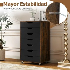 Bloco arquivo escritório com 7 gavetas com 4 rodas universais A49 x 40 x 87 cm de madeira Castanho