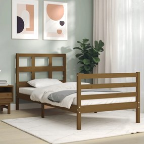 Estrutura cama cabeceira 90x200 cm madeira maciça castanho-mel